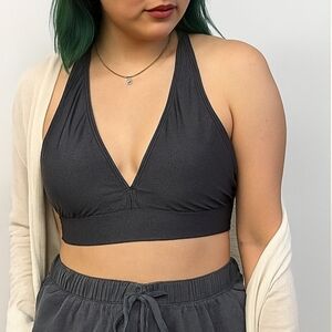 🌴 NEW! Black Shimmer Adjustable Sports Bra – Tie Back Comfy & Stylish Size S-M